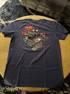 Navy Short-Sleeve Graphic Tee with Red & Gray Back Artwork